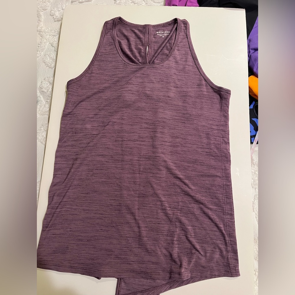 Athleta Open-back yoga tank top, heathered plum color, size M